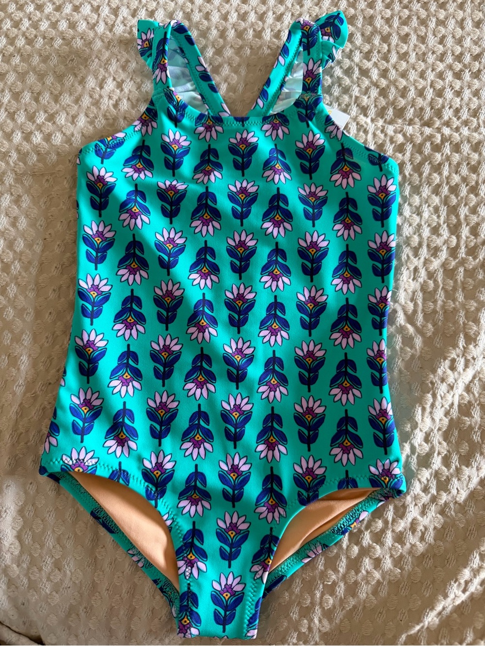 J. Crew Teal Floral One-Piece Swimsuit with Blue and Pink Accents